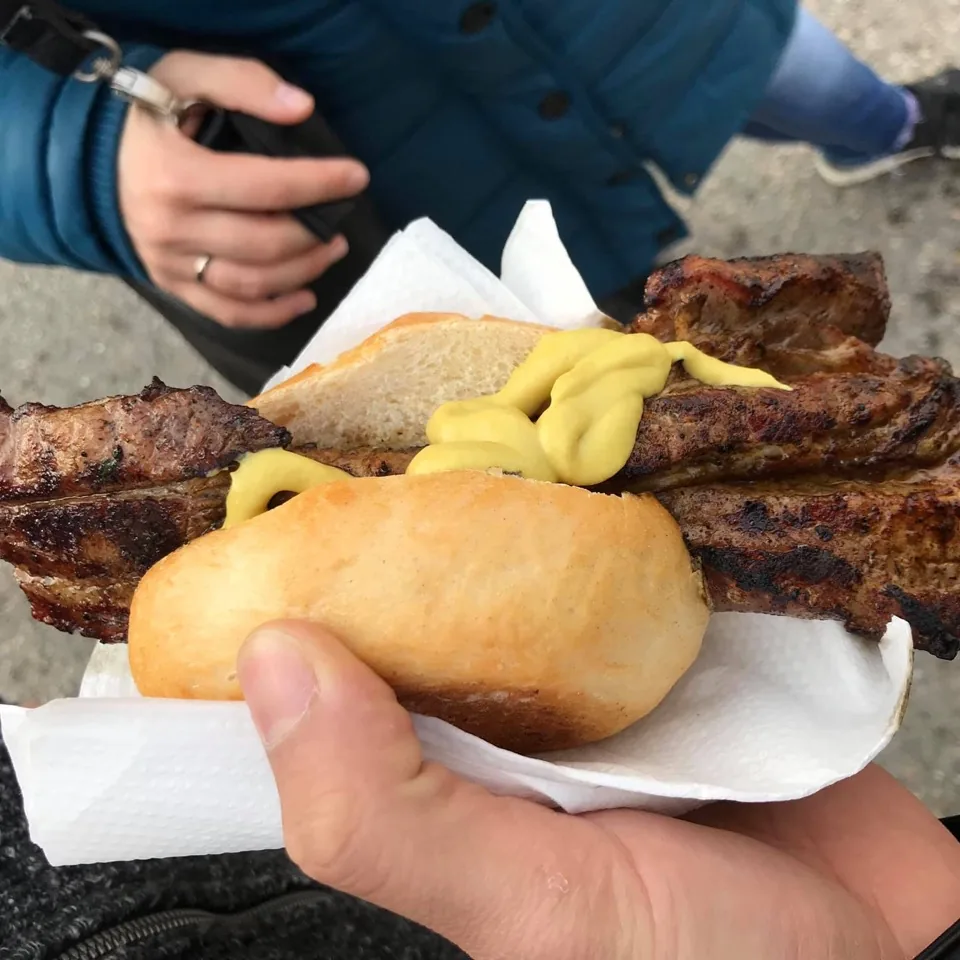 Pork steak in a roll, from a Volksfest